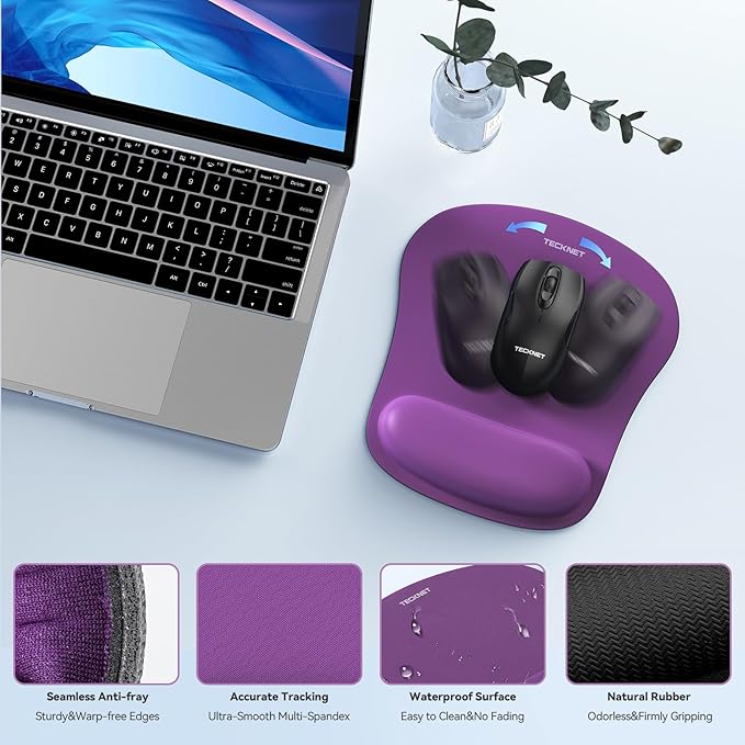 TECKNET Keyboard Wrist Rest and Mouse Pad with Wrist Support, Memory Foam Set for Computer/Laptop/Mac, Lightweight for Easy Typing & Pain Relief Ergonomic Mousepad (Purple)
