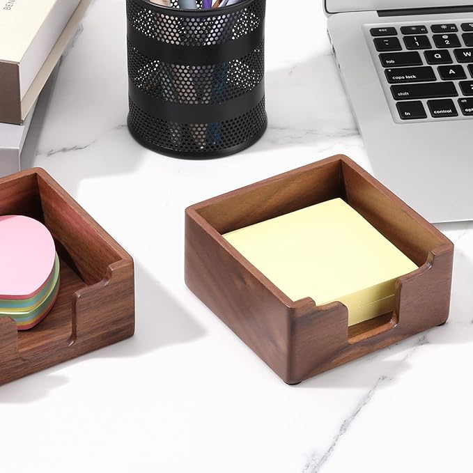 Bamber Sticky Note Holder Cute for Desk Walnut Wood Notepad Holder Organizer for Office School Home, Pack of 2