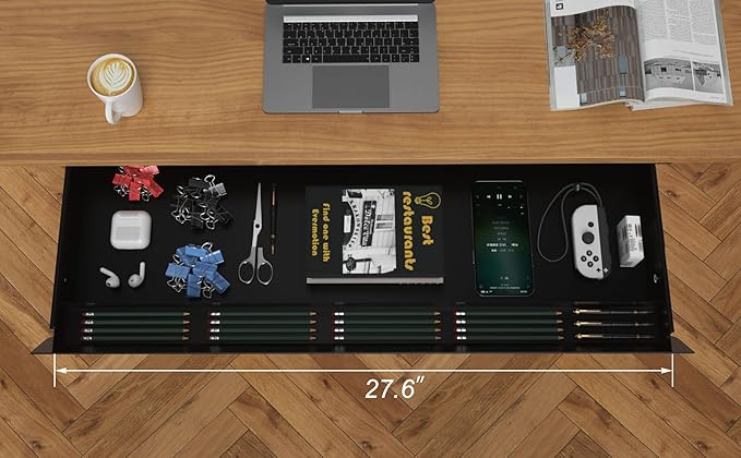 Large Under Desk Mounted Sliding Drawer with Pencil Tray and 60 Degree Tilt Panel to Pull Out, 30'' Long & 13'' deep Large Storage Organizer for Sit Stand Workstation