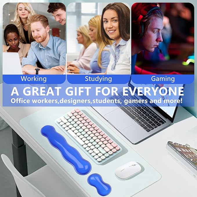 Gel Keyboard and Mouse Wrist Rest, Cute Wrist Support and Arm Support Keyboard Rest for Keyboard and Mouse Typing Pain Relief，Suitable for Office/Computer/Laptop/Gaming (Transparent Blue Set)