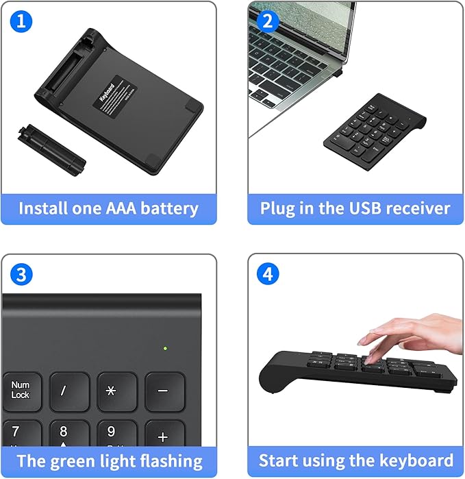 cimetech Wireless Number Pad, 2.4G Numeric Keypad Numpad with USB Receiver, 18 Keys Portable Mini Keyboard for Laptop Notebook, Desktop, Surface Pro, PC - Black