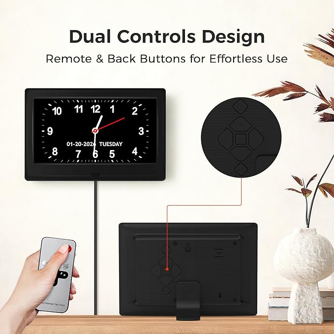 7'' Digital Clock, Dementia Clock With Date And Time, 10 Reminders, 6 Alarms, Auto-Dimming, Auto DST, Remote Control, Large Display Alarm Clock For Seniors, Gifts For People With Dementia, Alzheimers