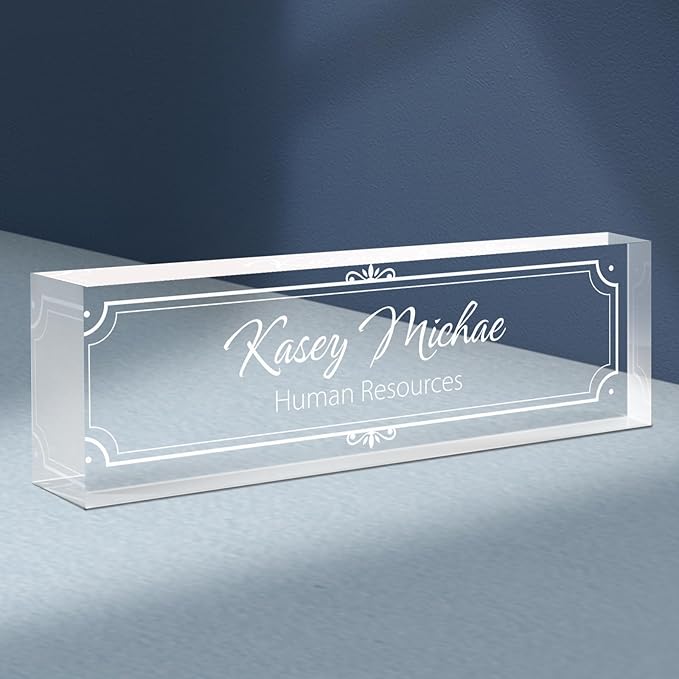 Custom Engraved Name Plate for Desk, Acrylic Desk Name Plate Personalized, Office Desk Decor for Women Men, Acrylic Desk Accessories, Office Gifts for Boss Manager Teacher, Employee Appreciation Gifts