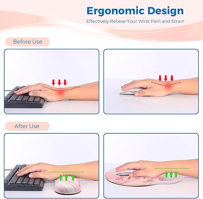 Mouse Pad and Keyboard Wrist Rest Support, with Non-Slip PU Base,Gel Mouse Pad with Coaster,Pain Relief for Gaming, Computer,Office -Pink Positive 3
