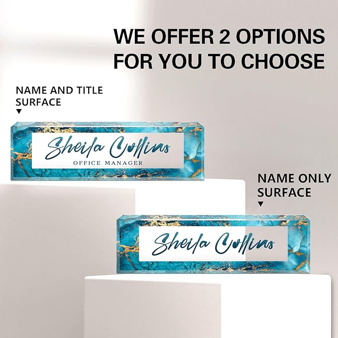 Custom Name Plate for Desk, Employee Appreciation Gifts, Acrylic Desk Name Plate Personalized, Office Desktop Accessories, Office Decor Gifts for Coworkers Boss Teacher (Blue/Gold)