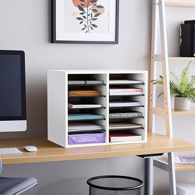 Safco Wooden Paper and Mail Organizer for Home Office and Classroom, Adjustable Shelves and Stackable