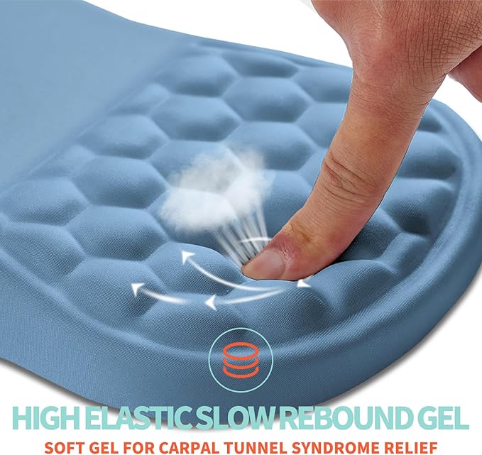 Ergonomic Mouse Pad Wrist Support with Memory Foam Massage Bulge, Carpal Tunnel Pain Relief Mousepad Wrist Rest for Mouse(12x8 inch, Lake Blue)