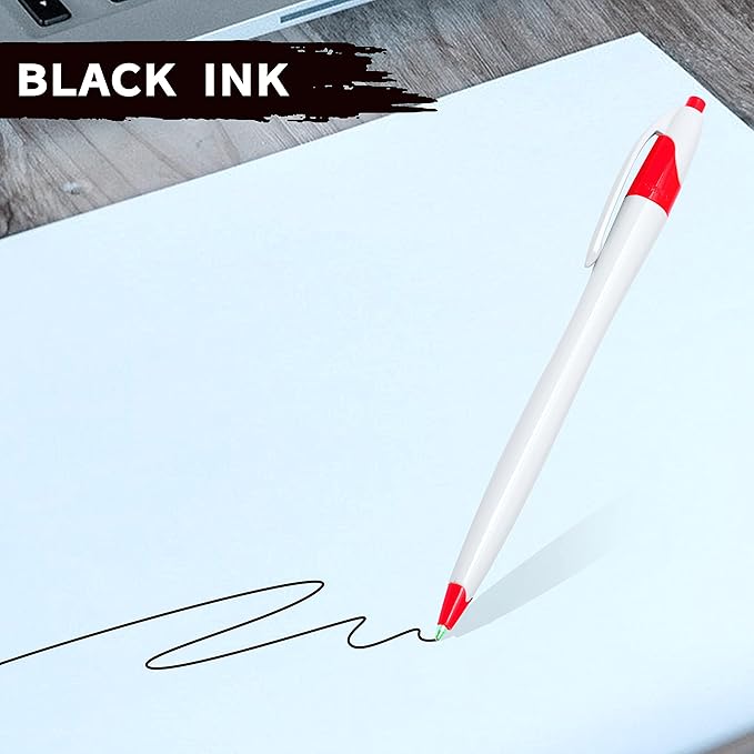 DISCOUNT PROMOS Slim Curvy Ballpoint Pens Set of 10, Bulk Pack - Black Ink, Retractable, Great for Office, School, Tradeshows - Red
