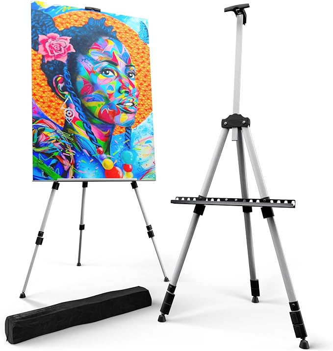 T-SIGN Portable Artist Easel Stand for Painting - Adjustable Height Painting Easel with Bag - Tabletop Art Easel for Painting Canvas Stand, Poster Stand - Metal Tripod- 66 inches (Pack of 2)