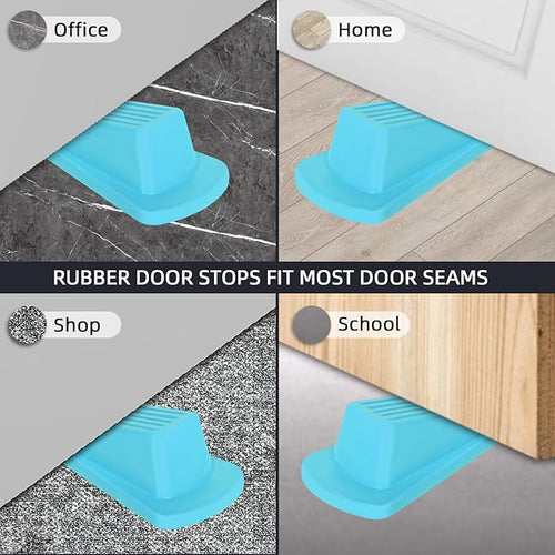 4 Pack Premium Rubber Door Stoppers Wedge, Door Stops for Carpet Heavy Duty Door, for Bottom of Door on Tile, Concrete, Carpet, Wooden Floor (Blue)
