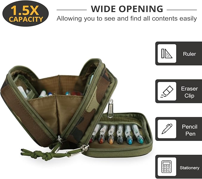 Tactical Pencil Case for Boy,Large Capacity Pencil Pouch,Marker Organizer Case Pen Box, Tool Bag Desk Organizer for School College Office Organizers for Kids Men Women Adult Teens(Camo Green)