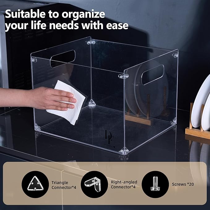Acrylic File Holder Box with Handles - Clear Acrylic Hanging File Folder Box for Letter Size/A4 - Desktop Organizer for Office (Without Partition)