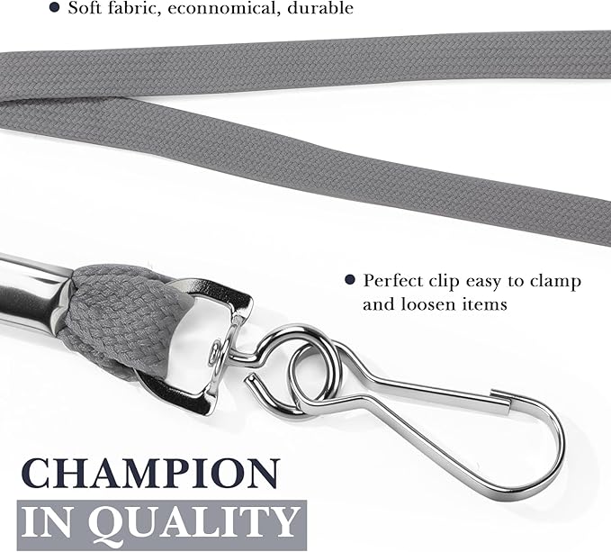Epakh 100 Pcs Lanyards Bulk for ID Badges Gray Flat Badge Neck Lanyards with Swivel J Hook Clip for Student Teacher