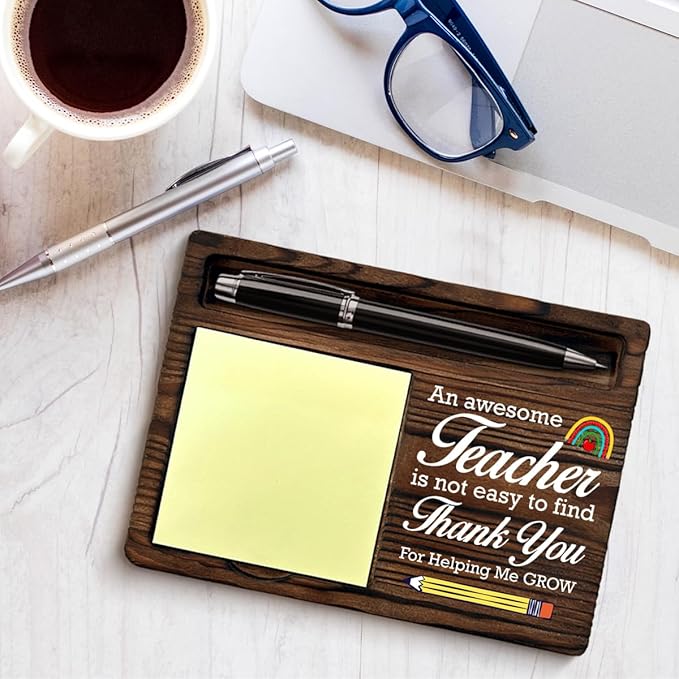 Teacher Gifts for Women Men Sticky Note Holder Thank You Appreciation Gifts for Teacher, Thank You for Helping Me Grow Self-Stick Note Pad Holders Home Office Decor
