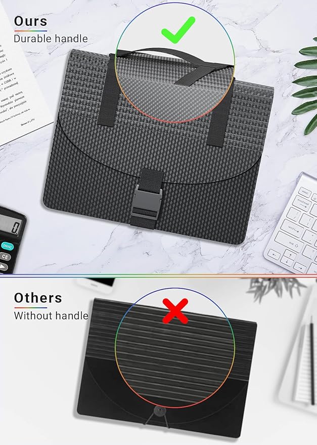 Expanding File Folders with Handle,Accordion File Organizer 13 Expandable Pockets,Portable Filing Box,Adjustable Support Strap,Colored Tabs,Paper Document Organizer,A4/Letter Size Diamond