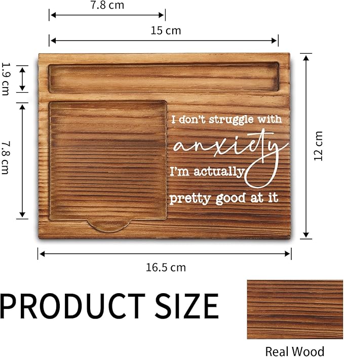 vizuzi Mental Health Sticky Note Holder Gift for Women, Coworkers, Humorous Wooden Desk Decor, I Don’t Struggle With Anxiety Quote Note Pad Holder, Sarcastic Office Gag Gift ZSS93
