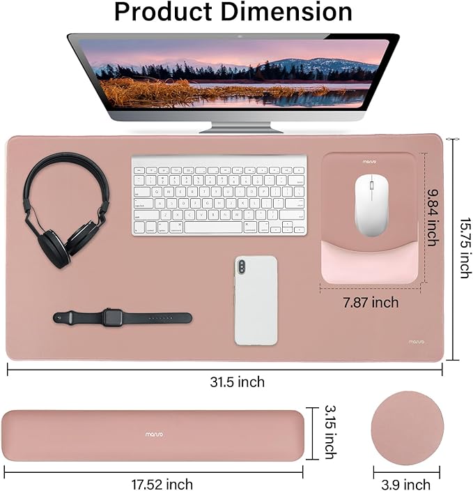 MOSISO Keyboard Mouse Pad Set, Large Gaming Mouse Pad&Rectangular Keyboard Wrist Rest&Mousepad with Wrist Rest&Coaster, Ergonomic Non-Slip&Easy Typing Pad with Curved Silicone Lining, Salmon Pink