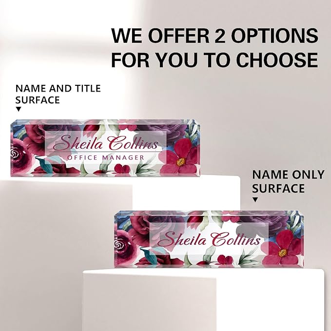 Custom Name Plate for Desk, Employee Appreciation Gifts, Office Decor, Acrylic Personalized, Accessories, Funny Gifts for Coworkers Boss Teacher (Rose A)