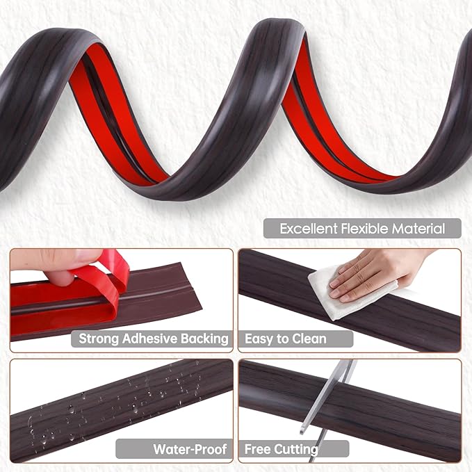 Floor Cord Cover for Wires on Floor Self Adhesive Cord Hider Floor Cable Management Wire Covers for Cords Protector Prevent Cable Trips Cord Cavity W 0.32" x H 0.32", Black Walnut, 20Ft