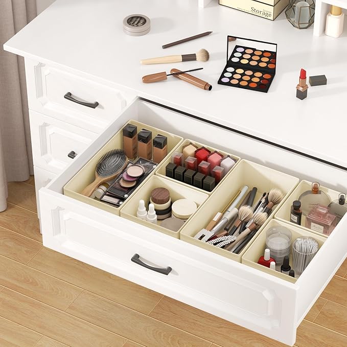 DIMJ Drawer Organizer Clothes, 8 Pack Dresser Organizer, Foldable Closet Organizers and Storage, Fabric Dresser Bins, Drawer Dividers for Nursery, Baby Clothes, Underwears, Sock (Beige)