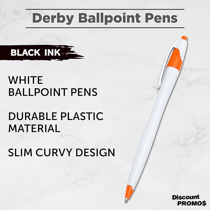 DISCOUNT PROMOS Slim Curvy Ballpoint Pens Set of 10, Bulk Pack - Black Ink, Retractable, Great for Office, School, Tradeshows - Orange