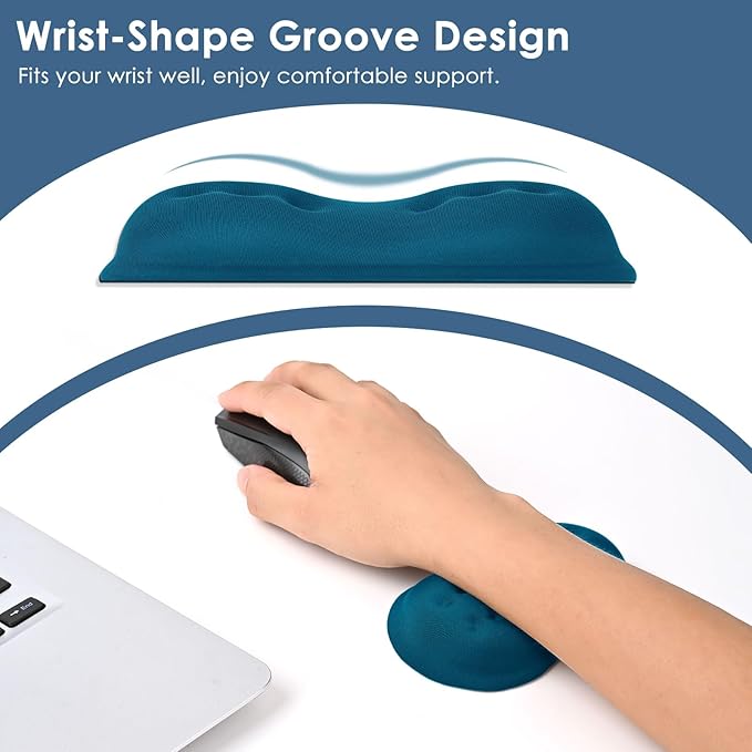 VANKEY Mouse Wrist Rest, Soft Mouse Wrist Support Pad with Memory Foam, Non-Slip Base (Sea Blue)