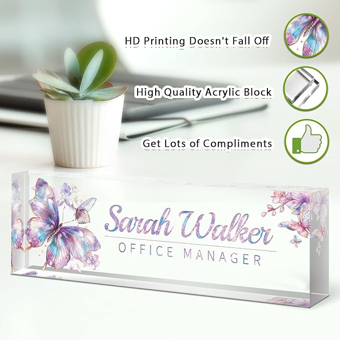 Name Plate for Desk, Desk Name Plate Personalized, Office Decor for Women Men, Acrylic Desktop Accessories, Office Appreciation Gifts for Boss Social Workers Nurse Teacher Employee (Galaxy)