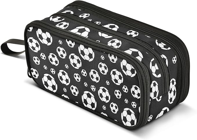 Football Soccer Pencil Case Box Boys Girls Large Pencil Pouch Zipper Compartments Big Capacity Stationery Pen Bag Organizer Kids Teens Adults School