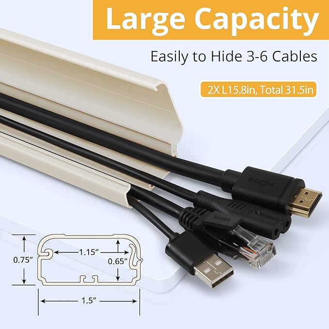 ZhiYo TV Cord Cover for Wall, 32 inch Cable Concealer, Cord Hider for Wall Mounted TV, Paintable Cable Cover to Hide Wires, Beige Wire Raceway Kit, 2X L15.8in W1.5in H0.75in