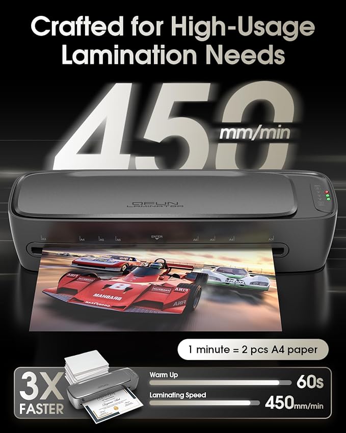 Qfun Laminator Machine 13 Inch Thermal Laminating machine 11x17 with Sheets, Cold Hot Lamination Machine 60S Warm Up Personal Laminator for Teachers, Large A3 Paper Laminate Kit for Office School Home