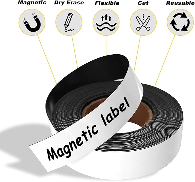 Magnetic Dry Erase Stripes 50 Ft x 1 Inch | Magnetic Labels| Reusable Toolbox Labels Magnetic, Magnetic Name Tags & Dry Erase Magnets | for Locker, Whiteboard, Classroom