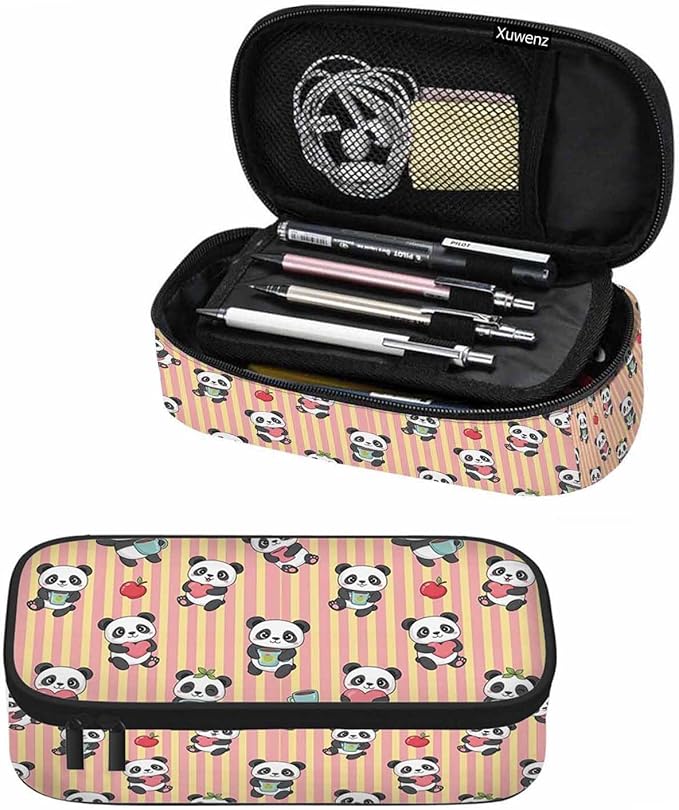 Pandas Pencil Bag Funny Panda Animal Stripes Cup Love Paper Big Capacity Pencil Case Pencil Pouch Pen Bag School Students Boy Girl