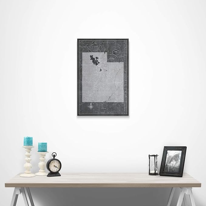 Conquest Maps Push Pin Utah Map Board - With Push Pins to Mark Utah Travels - Handmade in Ohio, USA - Design: Modern Slate