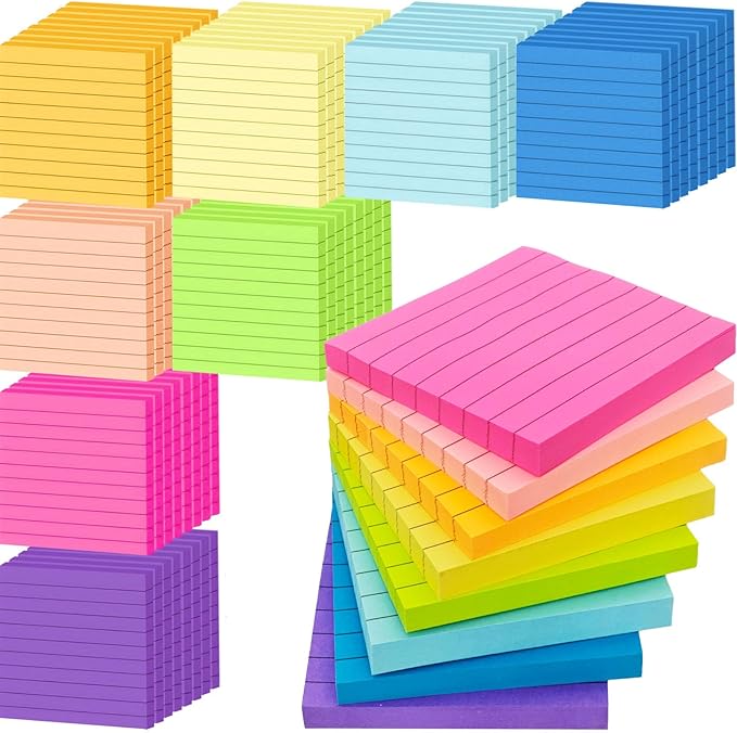 48 Pack 3840 Sheets Lined Sticky Notes 3X3 in Ruled Self Sticky Note Pads 80 Sheets/pad Colorful Sticky Notes with Lines Post Notes for Office, Home, School, Meeting