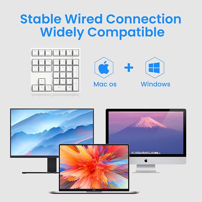 Gurjot Number Pad，Mechanical USB Wired Numeric Keypad with RGB LED Backlit,34 Keys Numpad Keyboard with PBT Keycaps Blue Switches for Windows/Mac Laptop,Computer,Desktop,PC,Notebook (White)