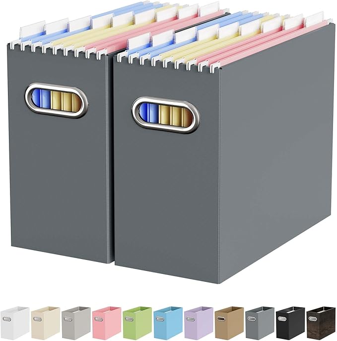 Oterri Cardboard File Organizer Box for Hanging File Folders Letter Size,File Box for Computer Desk,File Cabinet,Working Home,Office,Classroom (Dark Grey, Letter Size - 2 Packs)