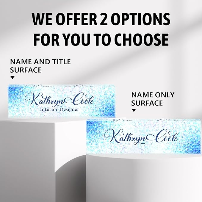 Personalized Desk Name Plate - Blue Diamonds, Office Decor Gift for Teacher, Boss, Employee Appreciation