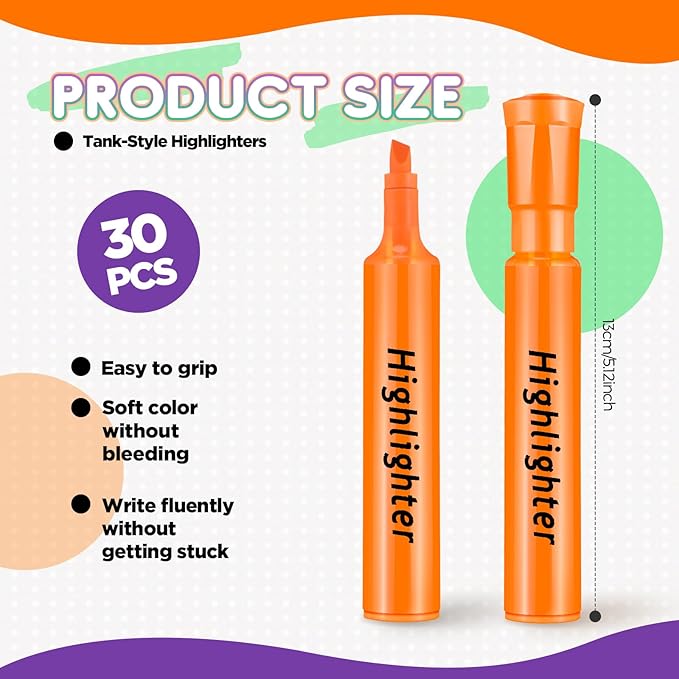 Qilery 30 Pack Highlighters Bulk, Tank Style Chisel Tip Highlighters Markers Pack Quick Drying for Adult Coloring, Home Office Supplies (Multicolored)