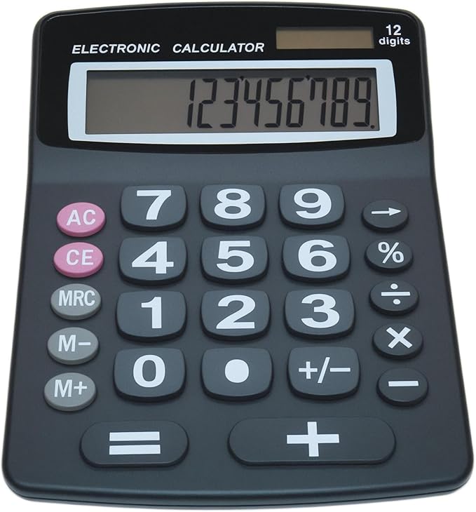 Lily' Home Jumbo 12 Digit with Solar Power, Large LCD Display - Desktop Calculator, Dual Power, Large Button Design, Battery Operation, Easy-to-Read Tilted, for Home, Office, School, Class & Business
