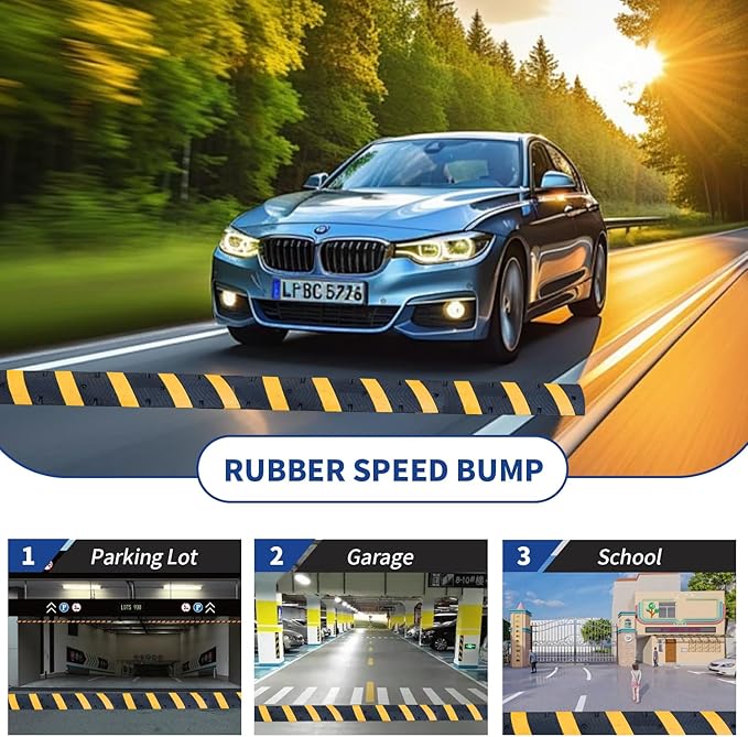 BESEA 6Feet Rubber Speed Bump, 72" x 12" x 2" Heavy Duty Speed Bump Cable Protector Ramp for Driveway, Road Parking, Garage, Parking Lot, Warehouse(2 Packs)