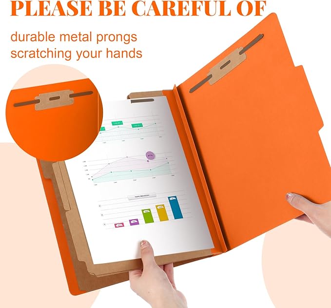 Skyygemm 60 Pcs Classification Folders Letter Size, 3 Divider Pressboard File Folder with Fasteners, Expanding File Organizer Bulk for Teachers, Clergy, Office, Church, Christmas Donations (Orange)