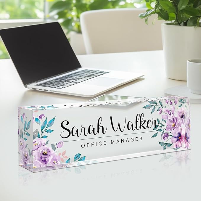 Custom Name Plate for Desk - Desk Name Plate Personalized - Purple Office Desk Accessories - Employee Appreciation Gifts - Acrylic Office Desk Decor for Women - Office Gifts for Coworkers Boss Teacher