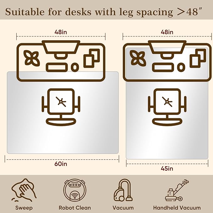 Homsion 45"x60" Tempered Glass Office Chair Mat for Carpet & Hardwood Floor, 1/5" Thick Clear Floor Protector Desk Chair Mat with Rounded and Polished Edges