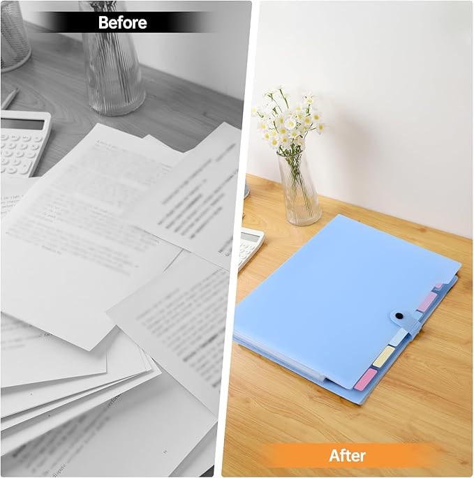 2 Pack Expanding File Folder Organizer with 8 Pockets, Accordion File Organizer for Documents, A4/Letter Size Paper File Folder Organizer with Labels, Portable Folders for School Office Supplies, Blue