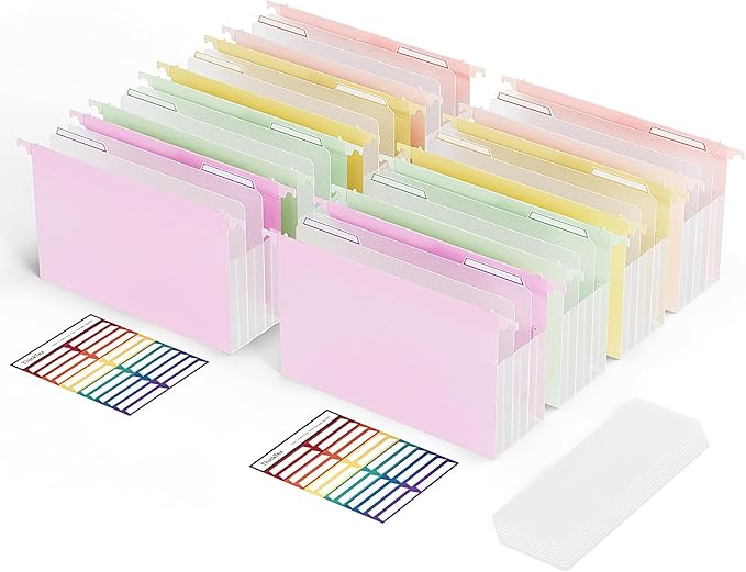 ThinkTex Extra Capacity Plastic Hanging File Folders, 4.72 Inch 8 Pack Reinforced Expanding Hang Folders Letter Size，Accordion Pocket with Movable Dividers,Heavy Duty for Filing Cabinet, Home Office