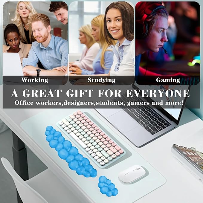 Gel Cloud Keyboard and Mouse Wrist Rest, Cute Wrist Support and Arm Support Keyboard Rest for Keyboard and Mouse Typing Pain Relief，Suitable for Office/Computer/Laptop/Gaming (Blue)