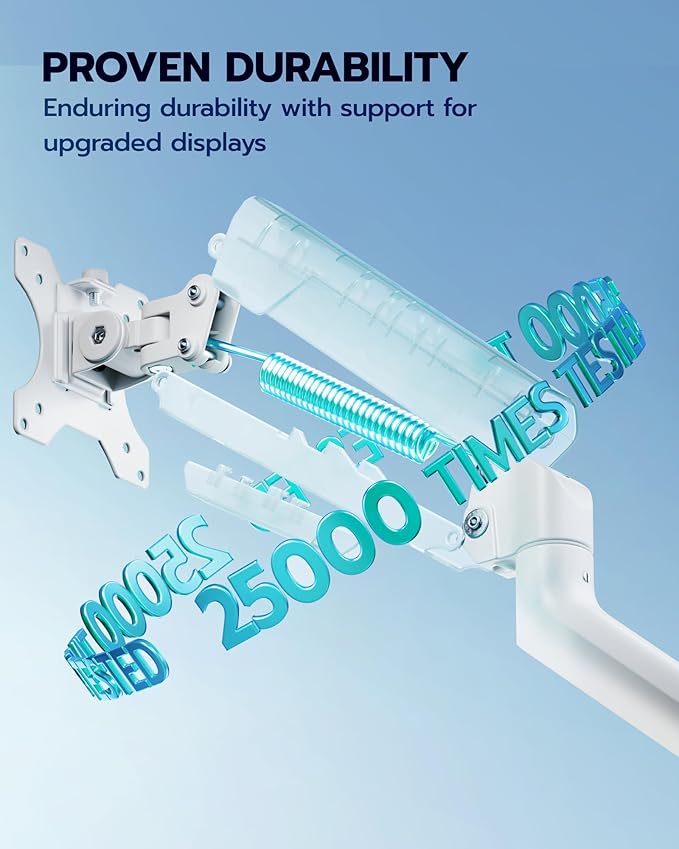 ARES WING Heavy Duty Single Monitor Arm - Fully Adjustable Monitor Mount for 17"-40" Ultrawide Screens Up to 26.4 lbs with Clamp/Grommet Desk Mount, 75/100 Vesa Mount, White