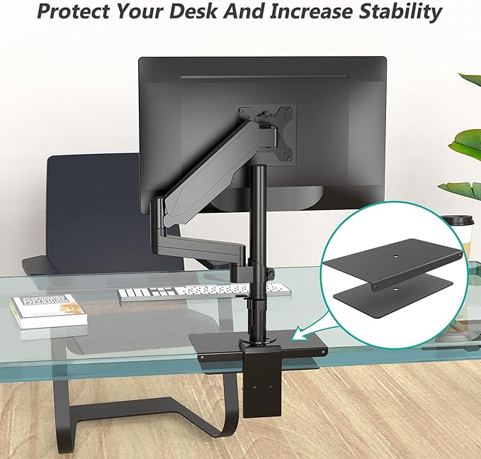 WALI Monitor Mount Reinforcement Plate for Thin, Glass, and Other Fragile Table Tops, with Most Monitor Bracket Grommet C Clamp Installation (CGRP-B), Black