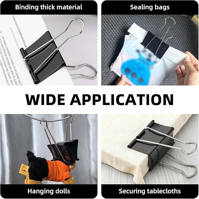 CllyCnny Jumbo Binder Clips - 3 Inch Extra Large Binder Clip 6 Pack Big Metal Paper Clamps Black for Office Supplies