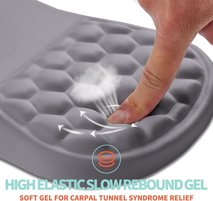 Ergonomic Mouse Pad Wrist Support with Memory Foam Massage Bulge, Carpal Tunnel Pain Relief Mousepad Wrist Rest for Mouse(12x8 inch, Silver Gray Light Purple)